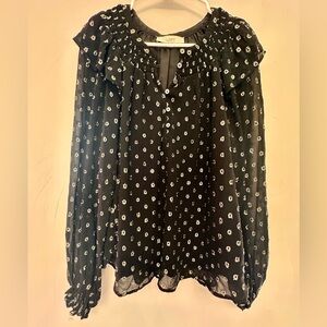 LOFT Black and Metallic Sparkling Floral Blouse Medium
